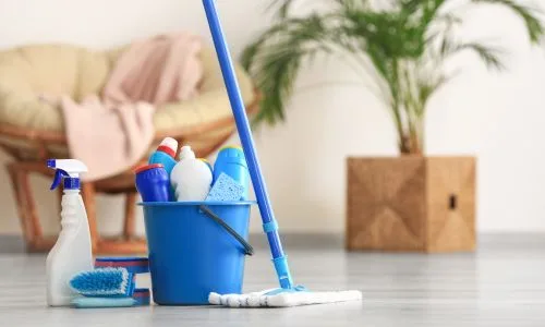 Team of cleaners disinfecting office space in Toronto.